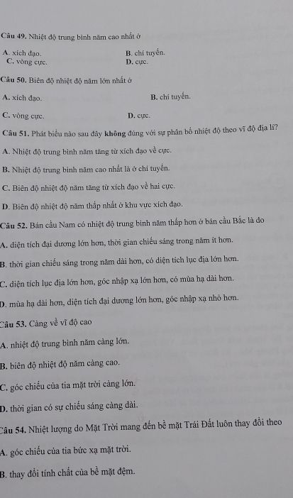 Sơ đồ phân bố nhiệt độ trung bình năm và biên độ nhiệt độ năm theo vĩ độ từ xích đạo về hai cực