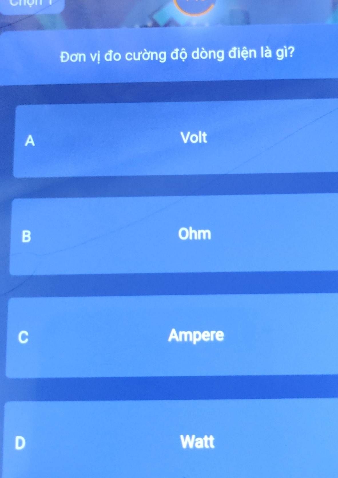 Bảng so sánh đơn vị đo cường độ dòng điện Ampere với Volt, Ohm và Watt