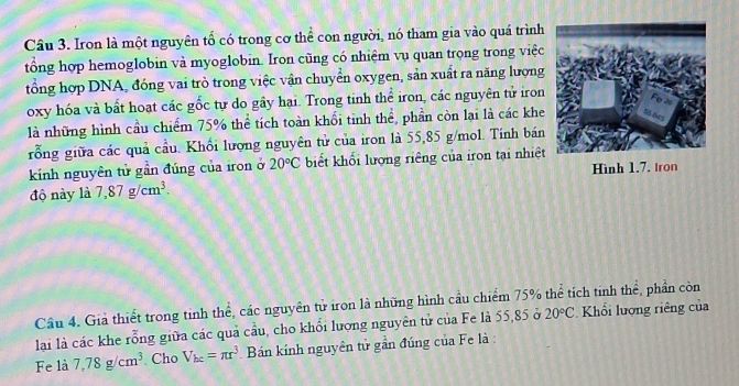 Mô hình tinh thể iron với các nguyên tử hình cầu xếp sát nhau và các khe rỗng giữa chúng